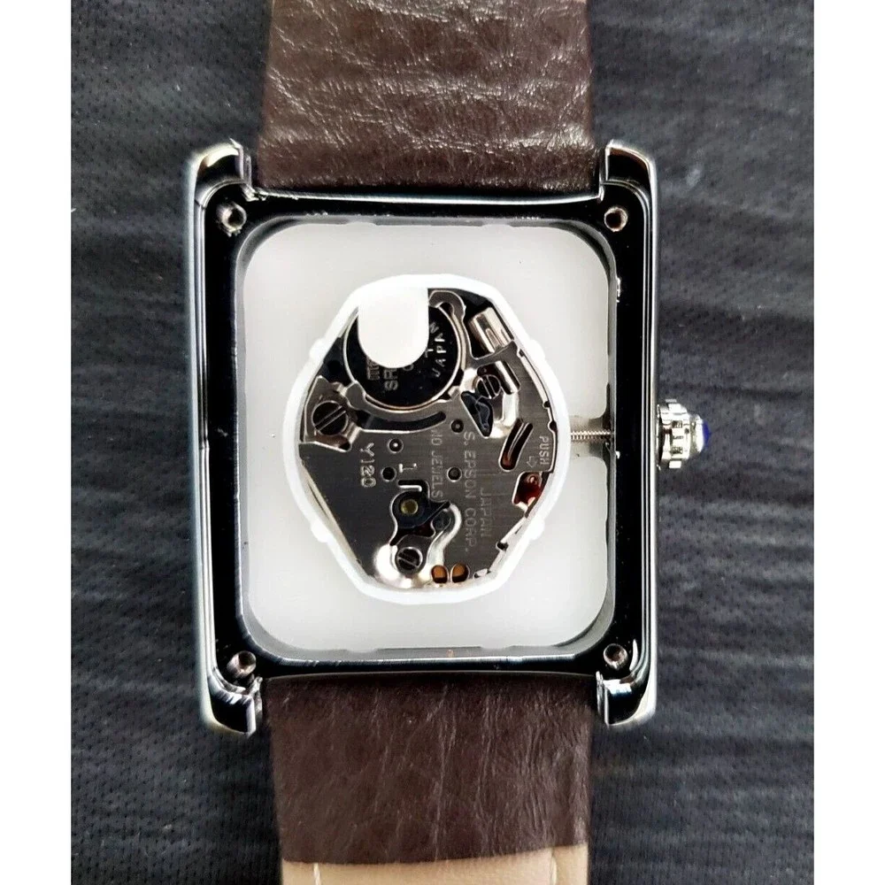Pierre Lucerne 1888 Must Tank Style Swiss Inspired Classic Mens Watch Brown Band
